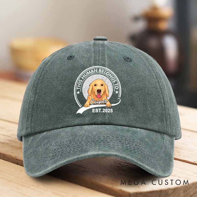Personalized Dog Lover This Human Belongs to Me Washed Cap