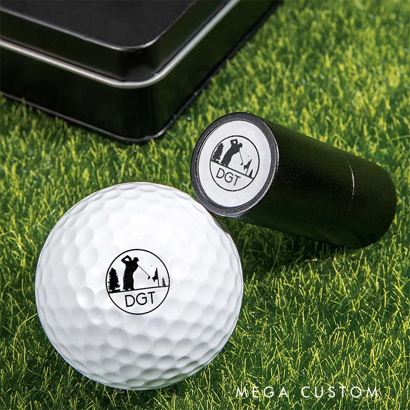 Personalized Monogram Initial Golf Ball Stamp with Metal Storage Box Birthday Christmas Gift for Golf Player