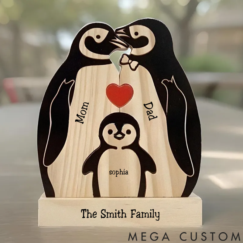 Personalized Wooden Penguin Family Puzzle Wooden Puzzle Gift,Desk Decor
