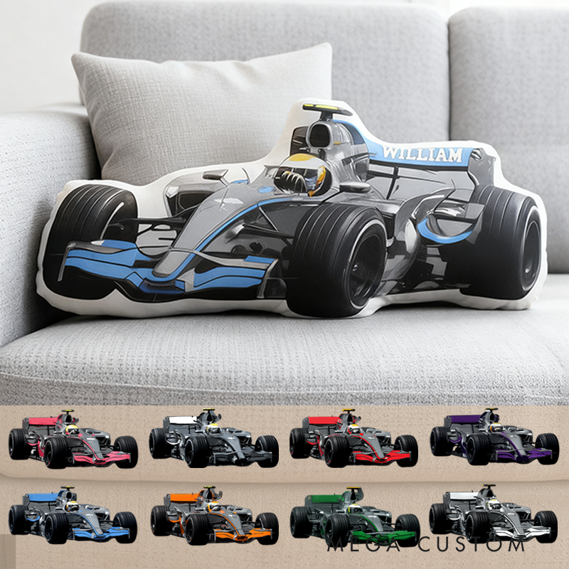 Personalized Racing Car Shaped Throw Pillow Custom Name Decorative Cushion Unique Gift for Racers and Racing Lovers