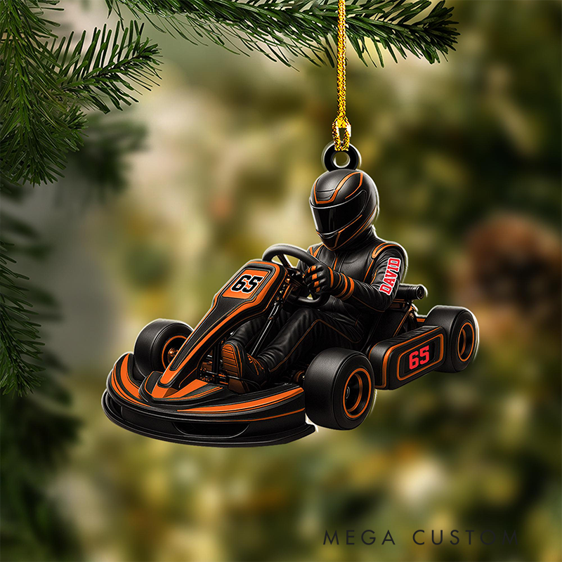 Personalized Racing Christmas Ornament Custom Name and Number Racer Racing Design Holiday Decoration Gift for Racers and Racing Lovers