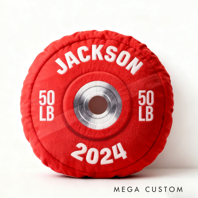 Personalized Weight Lifting Plate Name Pillow Graphic 3D Print Gift Ideas Exercise Themed Christmas Weightlifting Workout Pillow Comfortable Christmas Decor for Gym Lovers