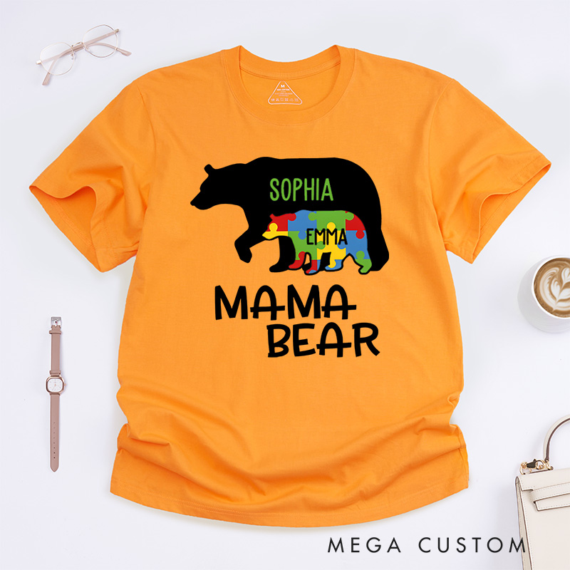 Personalized Mama Bear Autism Awareness Family Love and Support Theme T-shirt Autism Awareness Gift