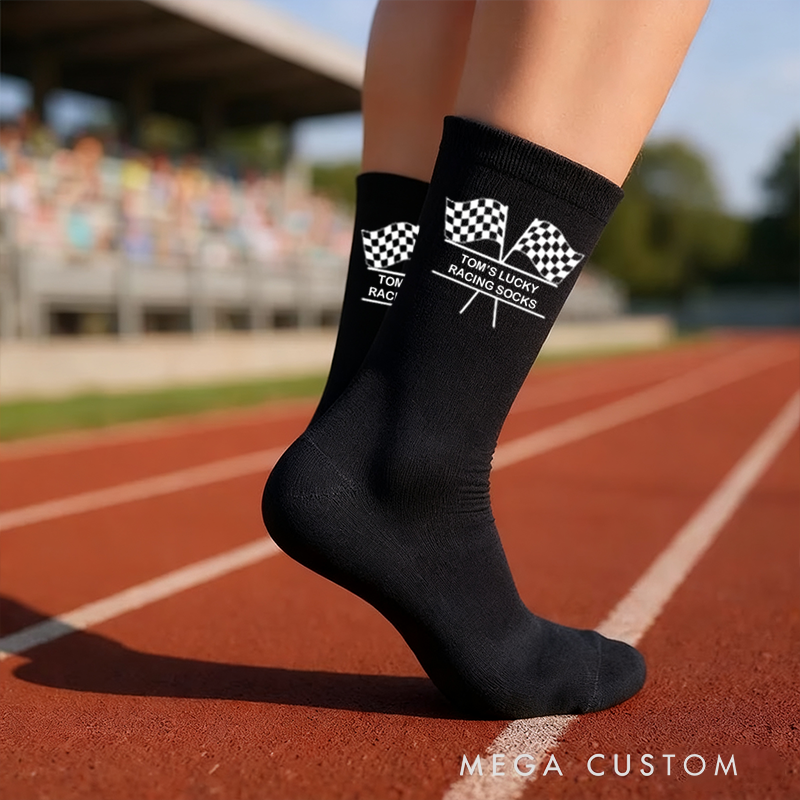 Personalized Socks with Custom Name Design Gift for Racers and Racing Lovers
