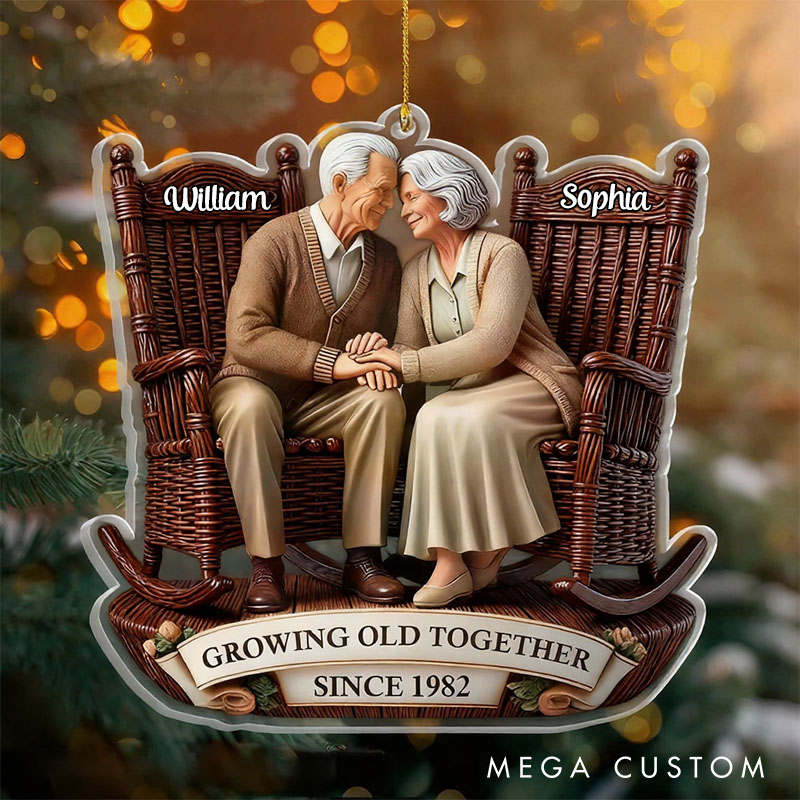 Personalized Growing Old Together Couple Ornament 2D Flat Rocking Chairs Acrylic Decor Sitting Together Vintage Christmas Gift Elderly Xmas Gift