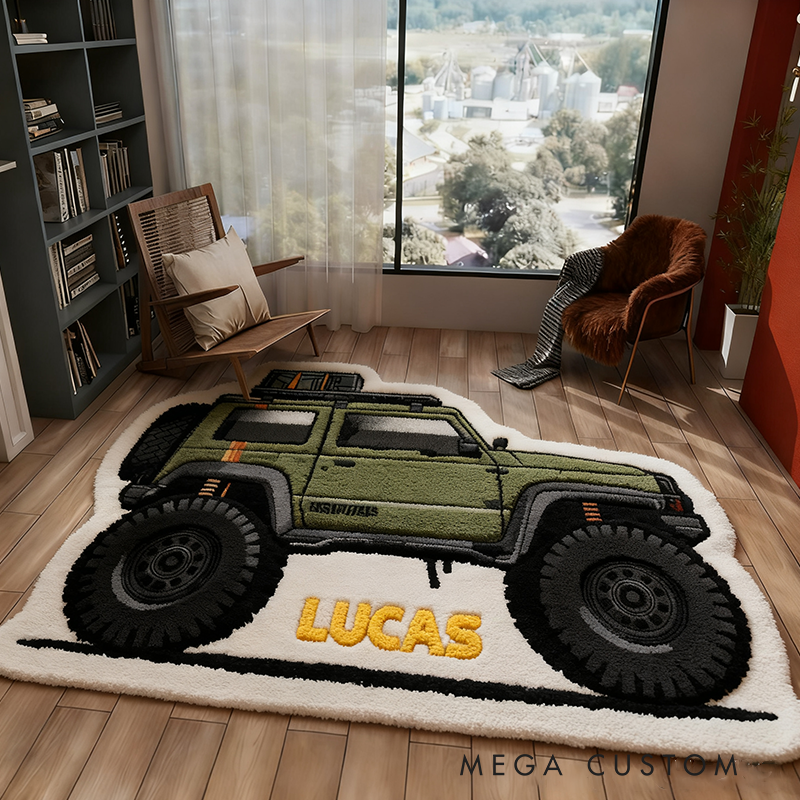 Personalized Racing Monster Truck Doormat with Custom Name Design for Racers and Racing Lovers