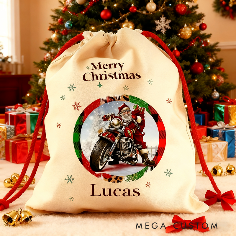 Personalized Santa's Ride Christmas Sack Custom Name and Size Gift Bag Vintage Christmas Bag
