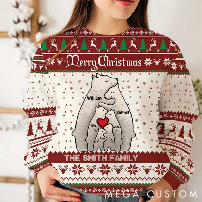Personalized Ugly Christmas Sweater Christmas Bear Family