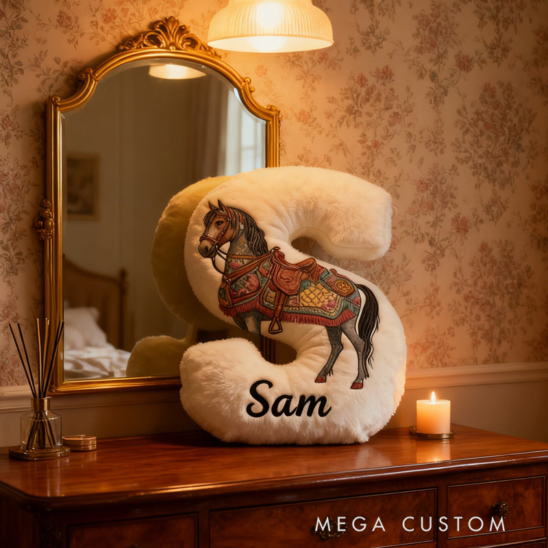 Personalized Riding Floral Letter Pillow Floral Horse Custom Name Festive Flower Decor with French Countryside Gifts for Family Graphic 3D Print Riding Lovers