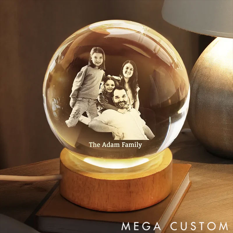 Personalized Crystal Ball Night Light, Custom Photo Family 