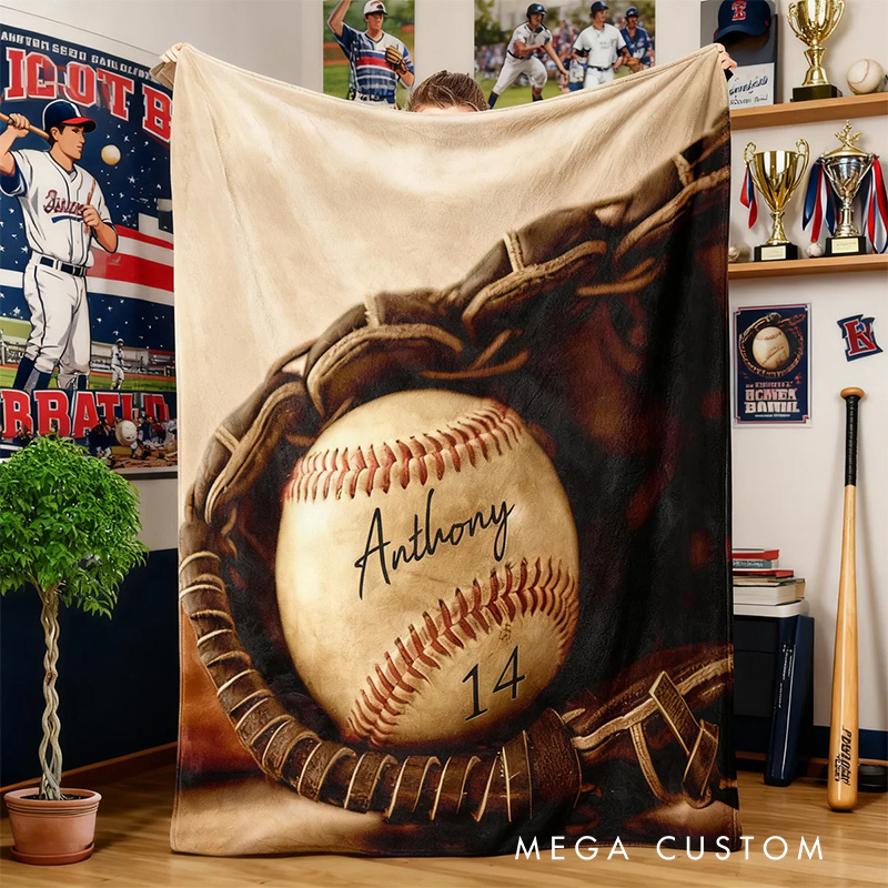 Personalized Baseball Blanket with Custom Name and Number Design, Cozy Up with Your Passion