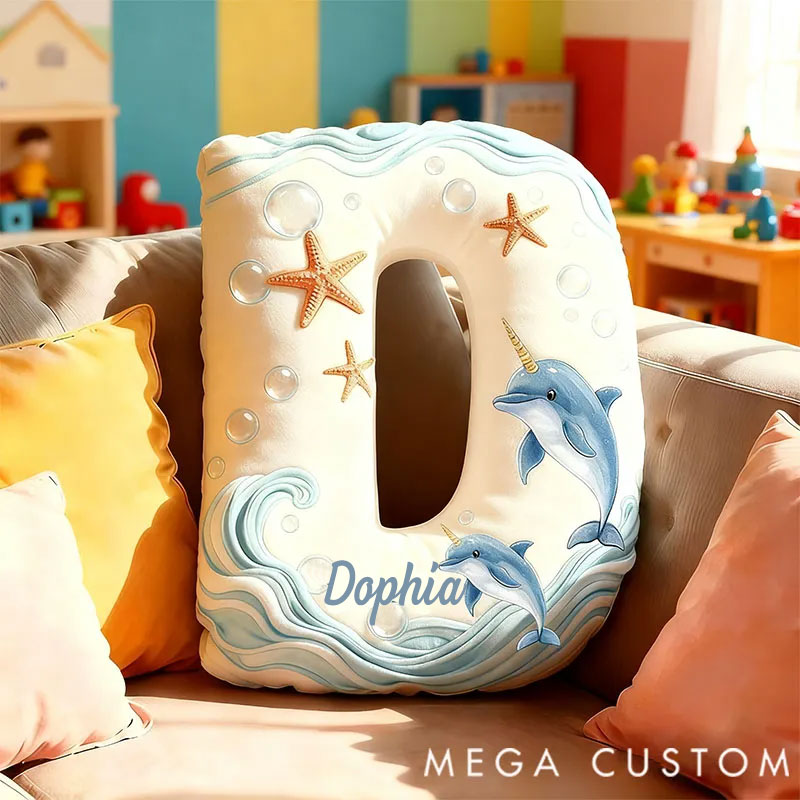 Personalized Graphic 3D Print Pillows Ocean Whale Letter Pillow, Custom Initial Pillow with name