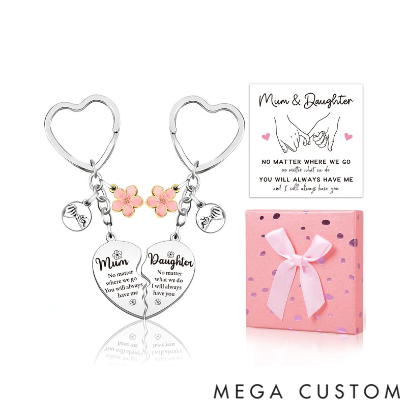 Personalized Personalized Mother-Daughter Heart-Shaped Matching Keychain Set Gift