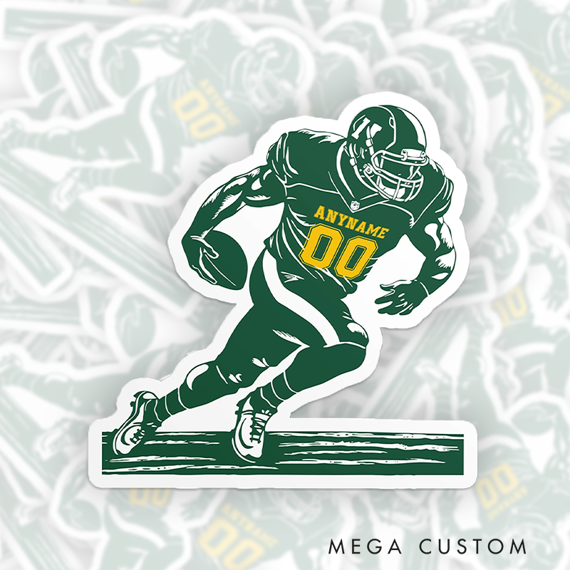 Personalized America Football Sticker with Custom Name and Jersey Number on the Front