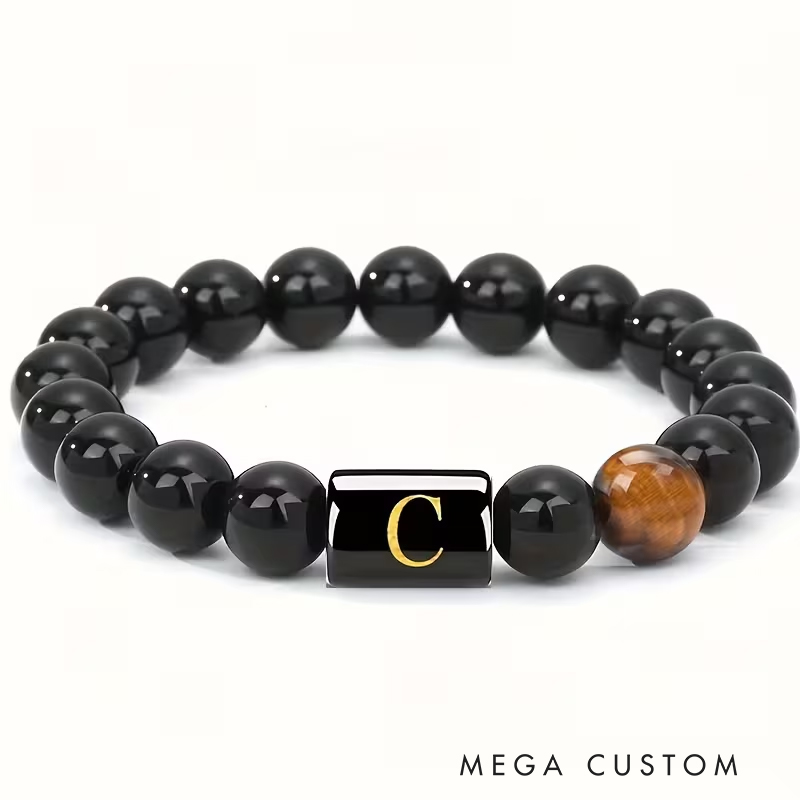 Personalized Tiger Eye Stone Letter Bracelet Fashion A To Z Letters Groomsmen Bracelets Men’s Gifts Valentine’s Day Gifts Dad Anniversary Gift for Him