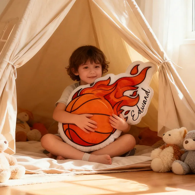 Personalized Basketball Fire Pillow with Custom Name for Kids and Basketball Enthusiasts Christmas Gifts