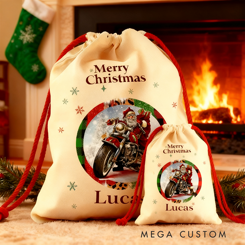 Personalized Santa's Ride Christmas Sack Custom Name and Size Gift Bag Vintage Christmas Bag