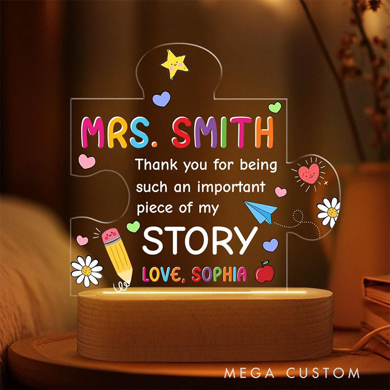 Personalized Teacher LED Desk Lamp with Thank You for Being Such an Important Piece of My Story Design Unique Gift for Teachers