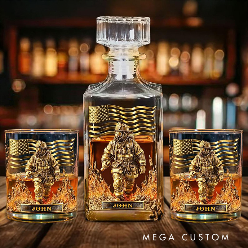 Personalized Firefighter Whiskey Decanter Set Custom Name Gift for Firefighters