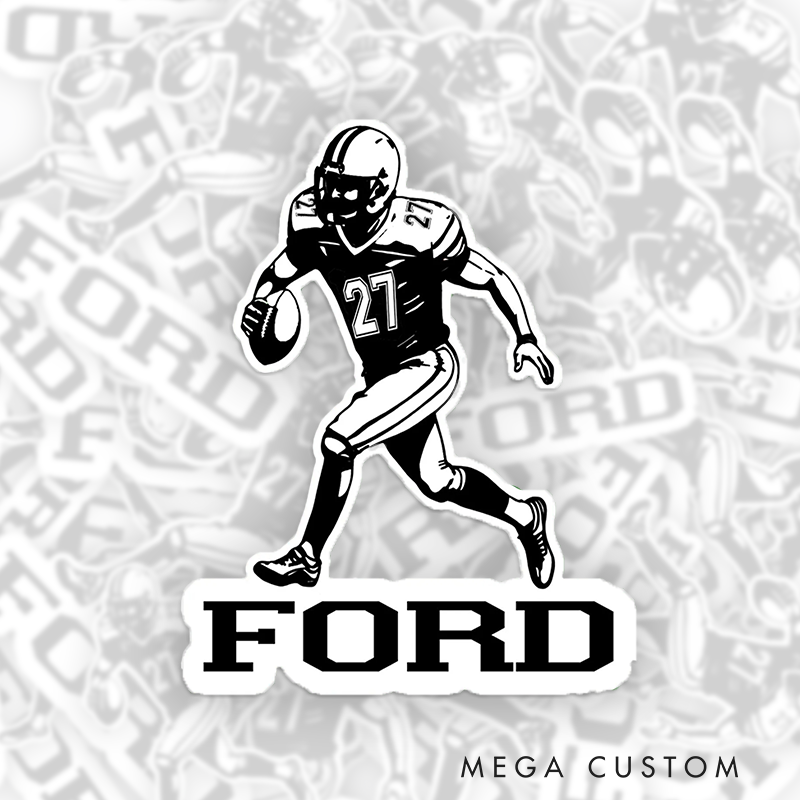 Personalized American Football Sticker – Customize with Player Name and Number for Laptop Water Bottle Gifts