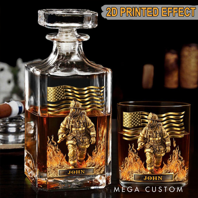 Personalized Firefighter Whiskey Decanter Set Custom Name Gift for Firefighters