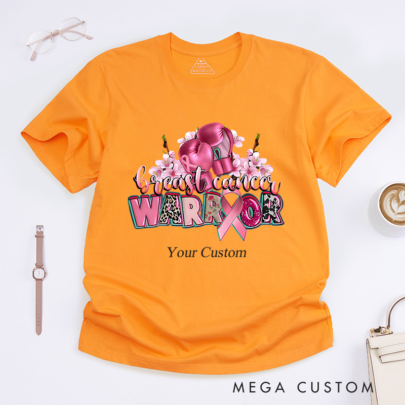 Personalized Breast Cancer Warrior Floral Ribbon Awareness Support T-Shirt  