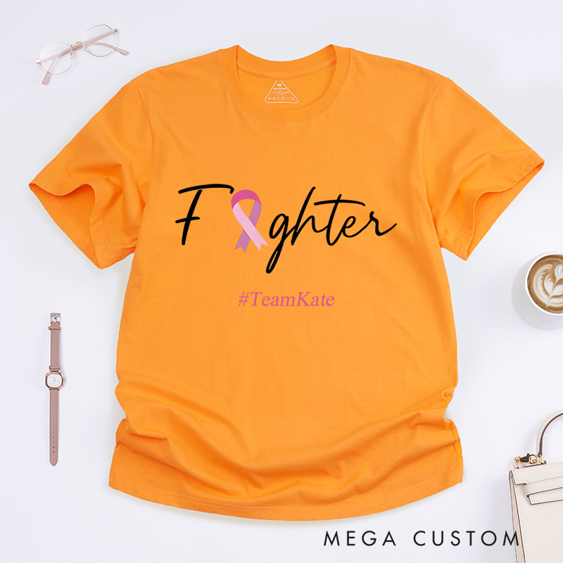 Personalized Fighter Pink Ribbon Breast Cancer Awareness Inspirational Empowerment T-Shirt  