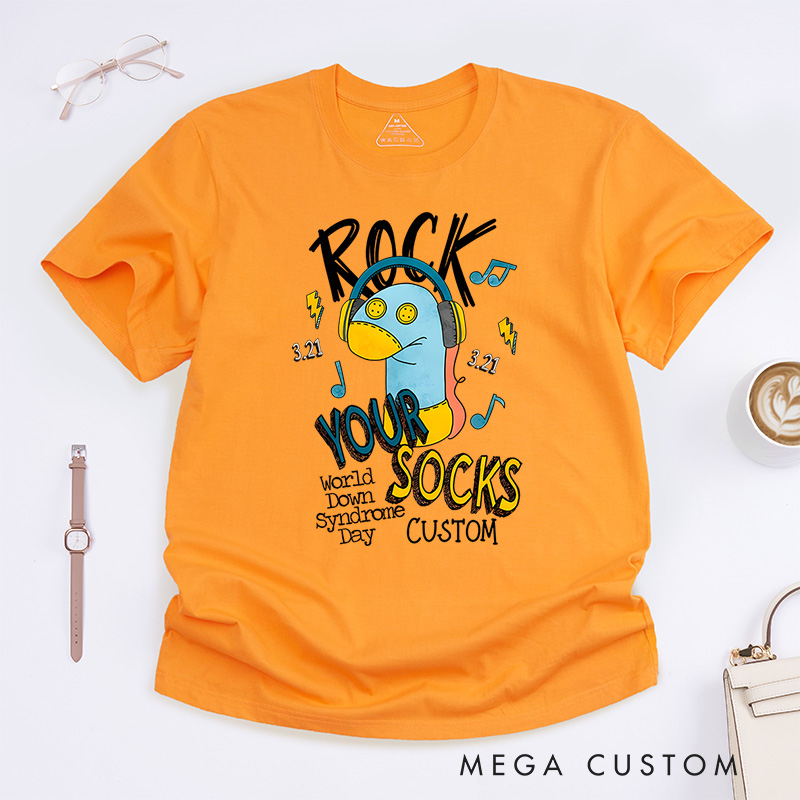 Personalized Rock Your Socks Fun Illustration Supporting World Down Syndrome Day Awareness T-shirt