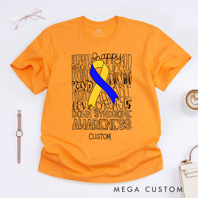 Personalized Down Syndrome Awareness Ribbon Support Inclusion Advocacy T-shirt