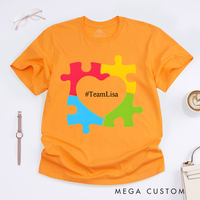 Personalized Autism Awareness Puzzle Heart Celebrate Neurodiversity Support T-Shirt  