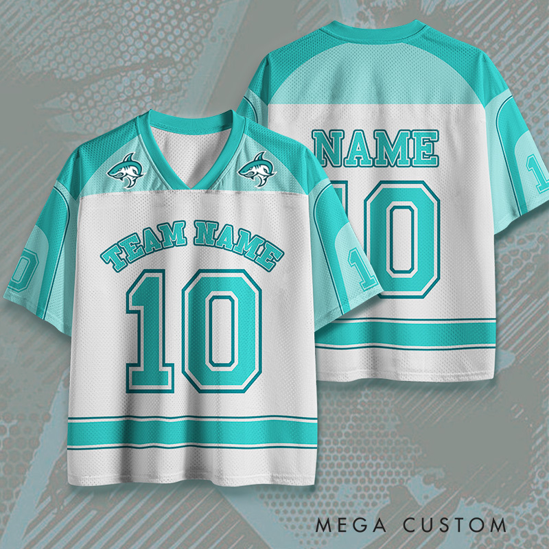 Personalized Teal and White Jersey with Custom Team and Player Details 