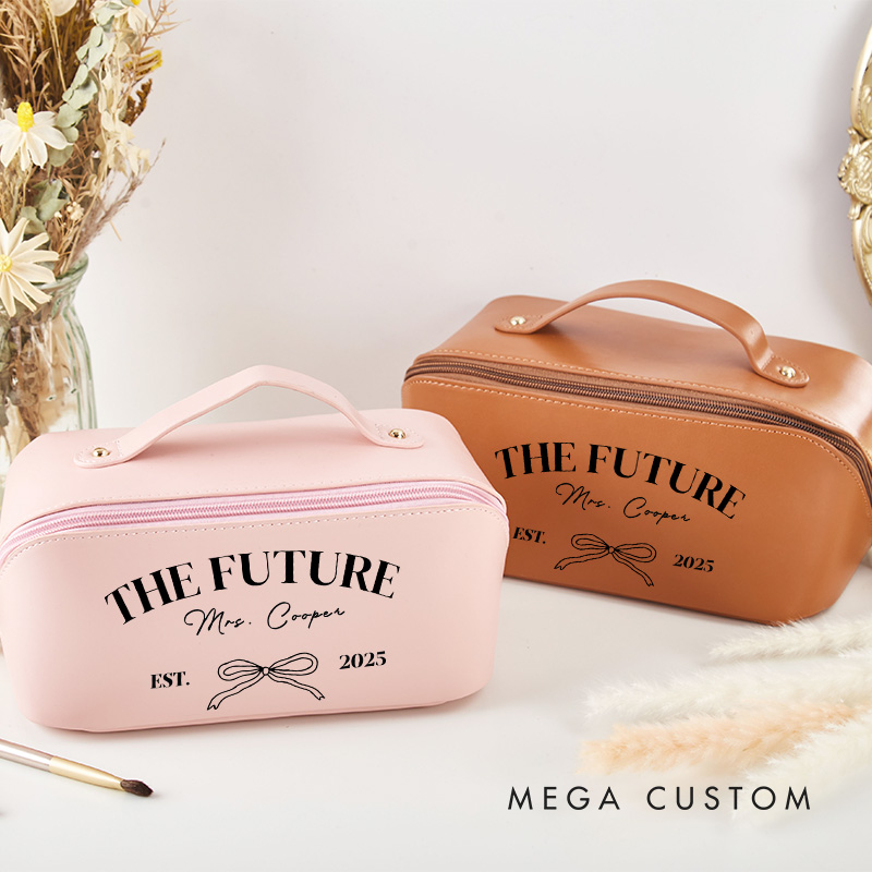 Personalized Future Mrs Bow Poartable Cube Leather Cosmetic Bag