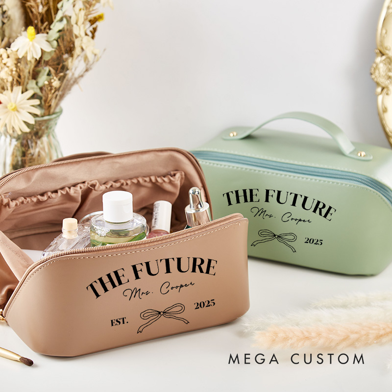 Personalized Future Mrs Bow Poartable Cube Leather Cosmetic Bag
