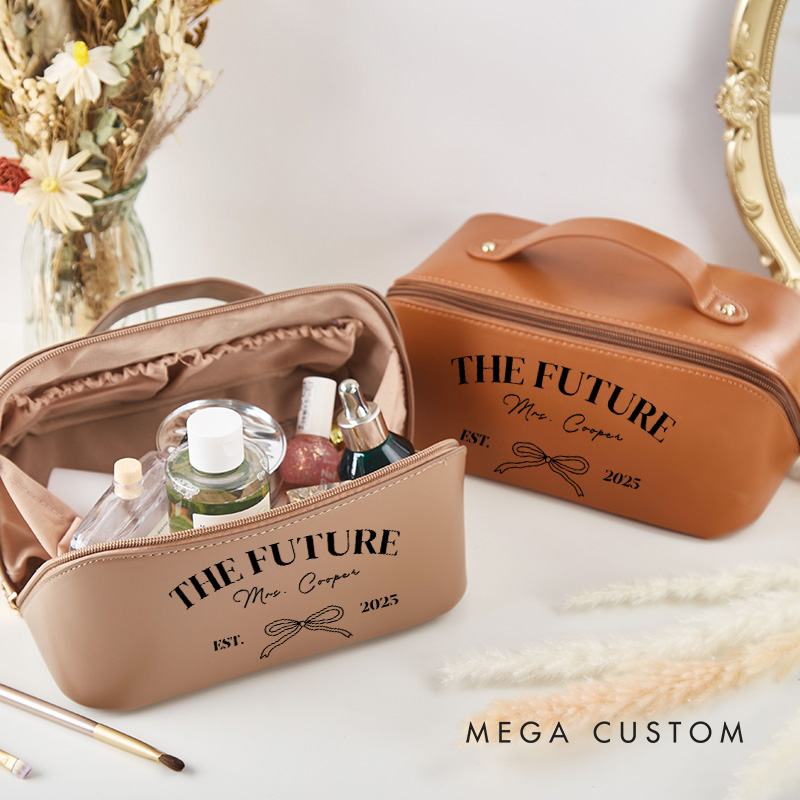 Personalized Future Mrs Bow Poartable Cube Leather Cosmetic Bag