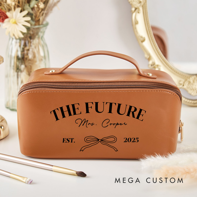 Personalized Future Mrs Bow Poartable Cube Leather Cosmetic Bag