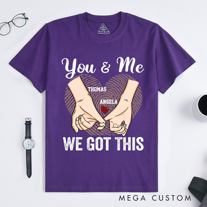 Personalized Couple Pinky Promise T-Shirt You and Me We Got This with Heart Fingerprint Couple Matching T-Shirt Valentine's Day Couple Shirt