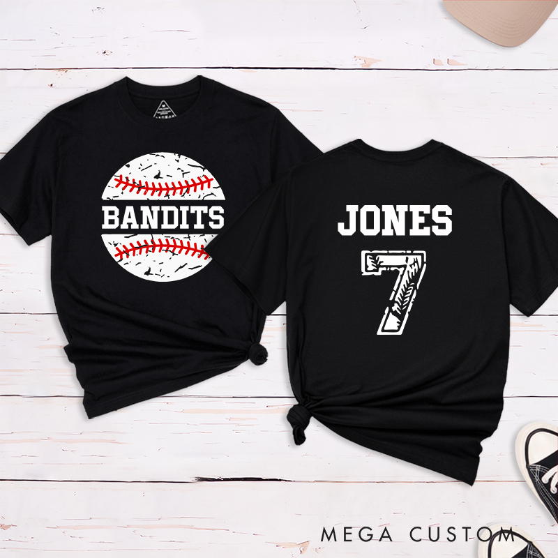 Personalized Baseball Team T-Shirt with Vintage Baseball Design and Custom Name and Number