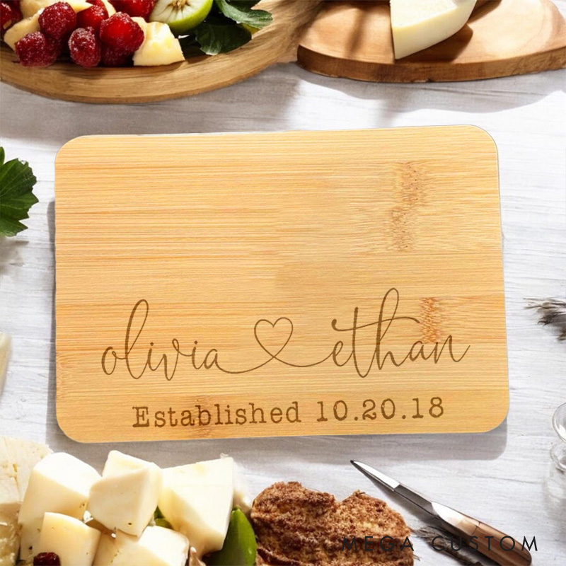 Personalized Couple Engraved Bamboo Cutting Board for Wedding  and Engagement