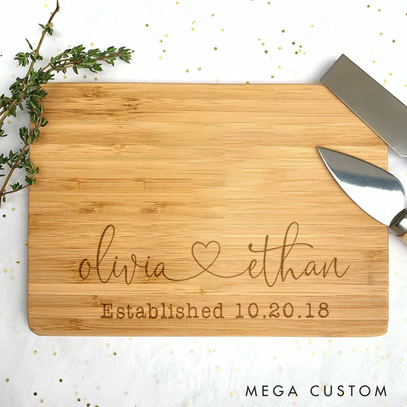 Personalized Couple Engraved Bamboo Cutting Board for Wedding  and Engagement