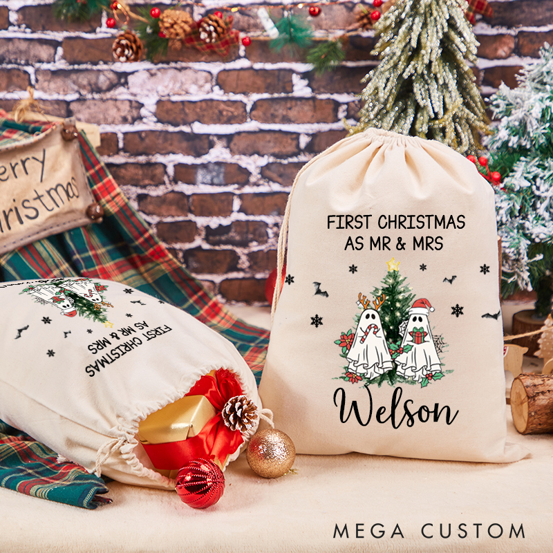 Personalized First Christmas As Mr and Mrs Santa Sack Christmas Santa Bag for Couple Christmas Gift Bag