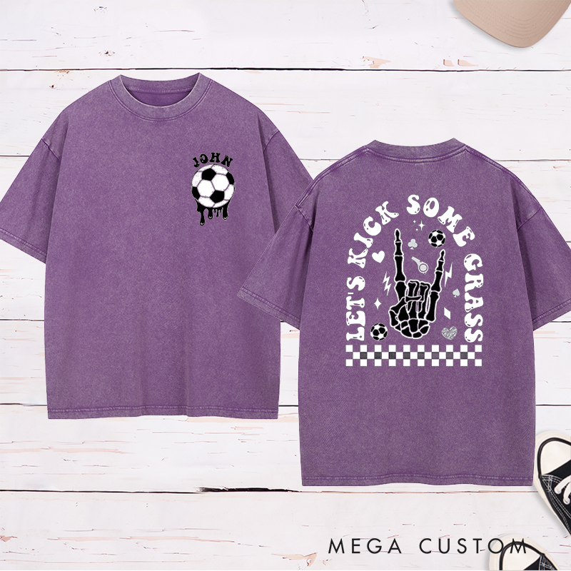 Personalized "Let's Kick Some Grass" Washed T-Shirt with Custom Name 
