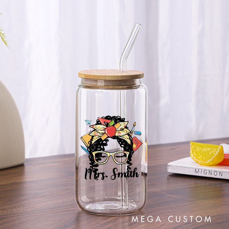 Personalized Teacher Tumbler with Lid and Straw Teacher Custom Glass Coffee Cup Thoughtful Gift