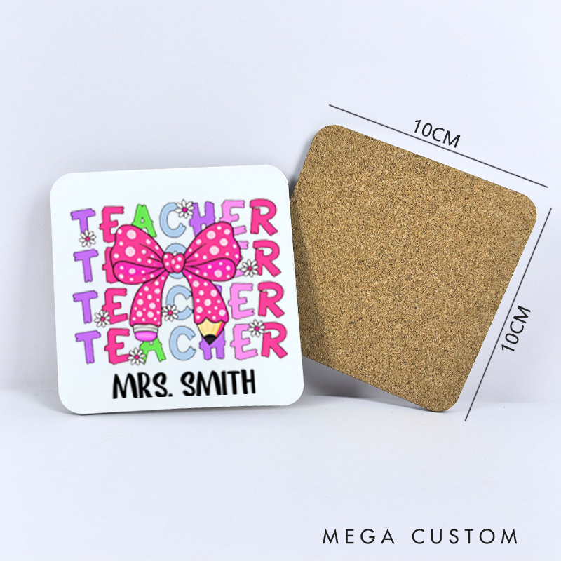 Personalized Coasters for Teachers Teacher Pencil Bow Appreciation Gift for Teachers