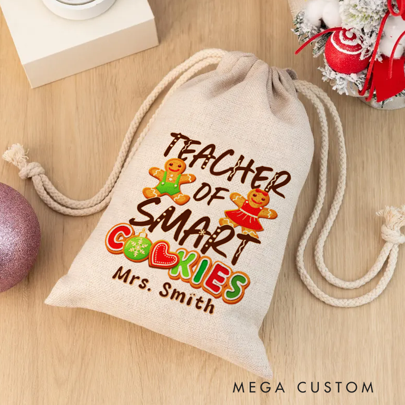 Personalised Christmas Santa Sack for Teachers Custom Teacher of Smart Cookies Design Sack Christmas Gift