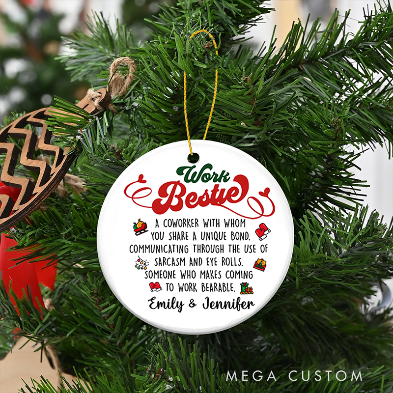 Personalized Christmas Ornament with Worker Bestie Heart Design Gift for Coworkers