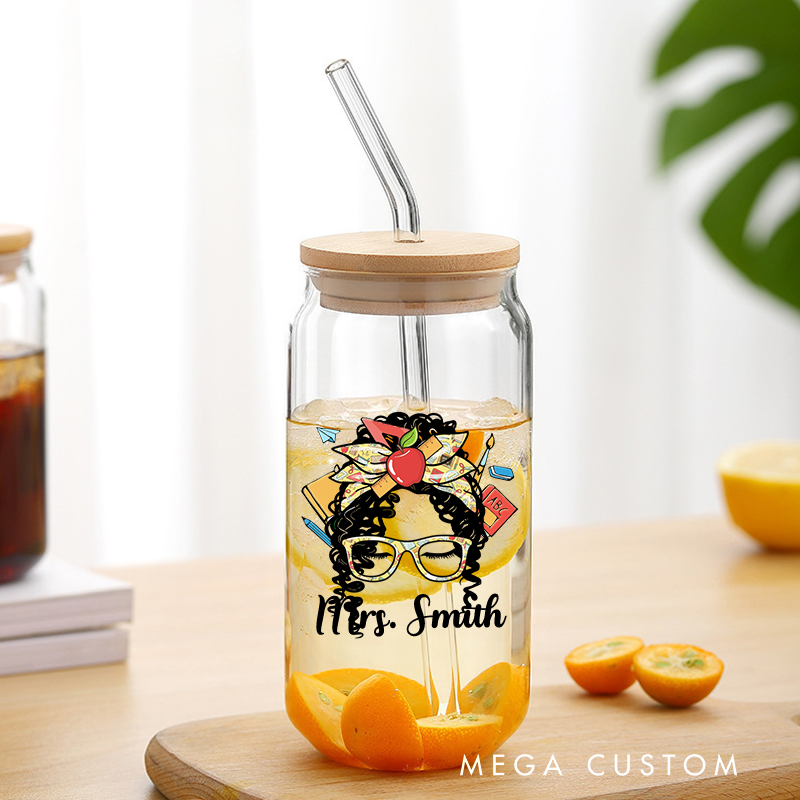 Personalized Teacher Tumbler with Lid and Straw Teacher Custom Glass Coffee Cup Thoughtful Gift