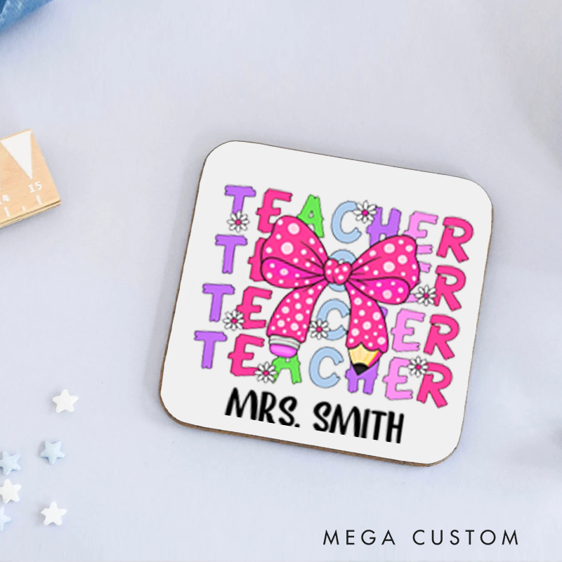 Personalized Coasters for Teachers Teacher Pencil Bow Appreciation Gift for Teachers