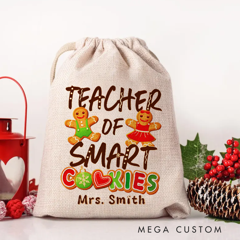 Personalised Christmas Santa Sack for Teachers Custom Teacher of Smart Cookies Design Sack Christmas Gift