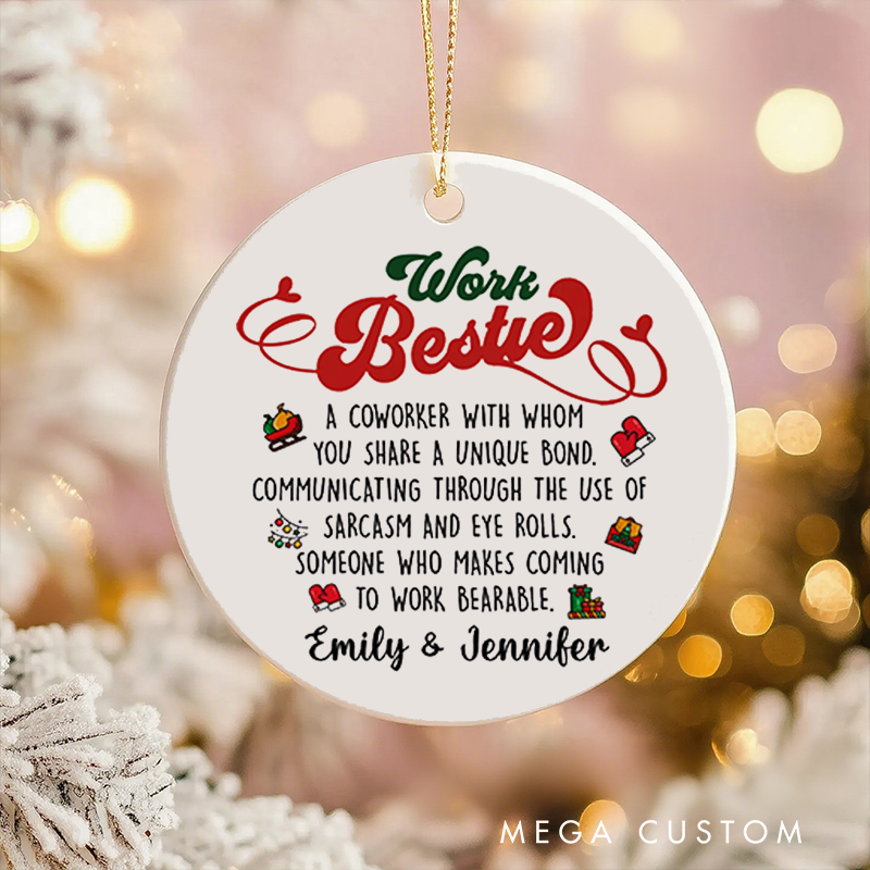 Personalized Christmas Ornament with Worker Bestie Heart Design Gift for Coworkers