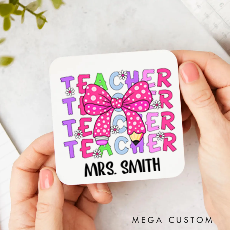 Personalized Coasters for Teachers Teacher Pencil Bow Appreciation Gift for Teachers